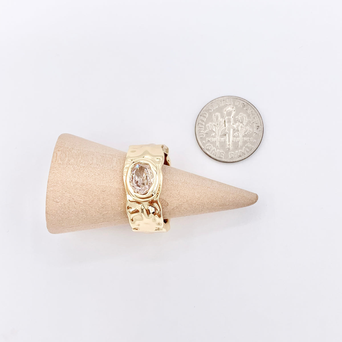 Chunky Oval Cut Egg Shaped Ring in Real Gold 18K Plated Brass CZ Pave 4 PCS