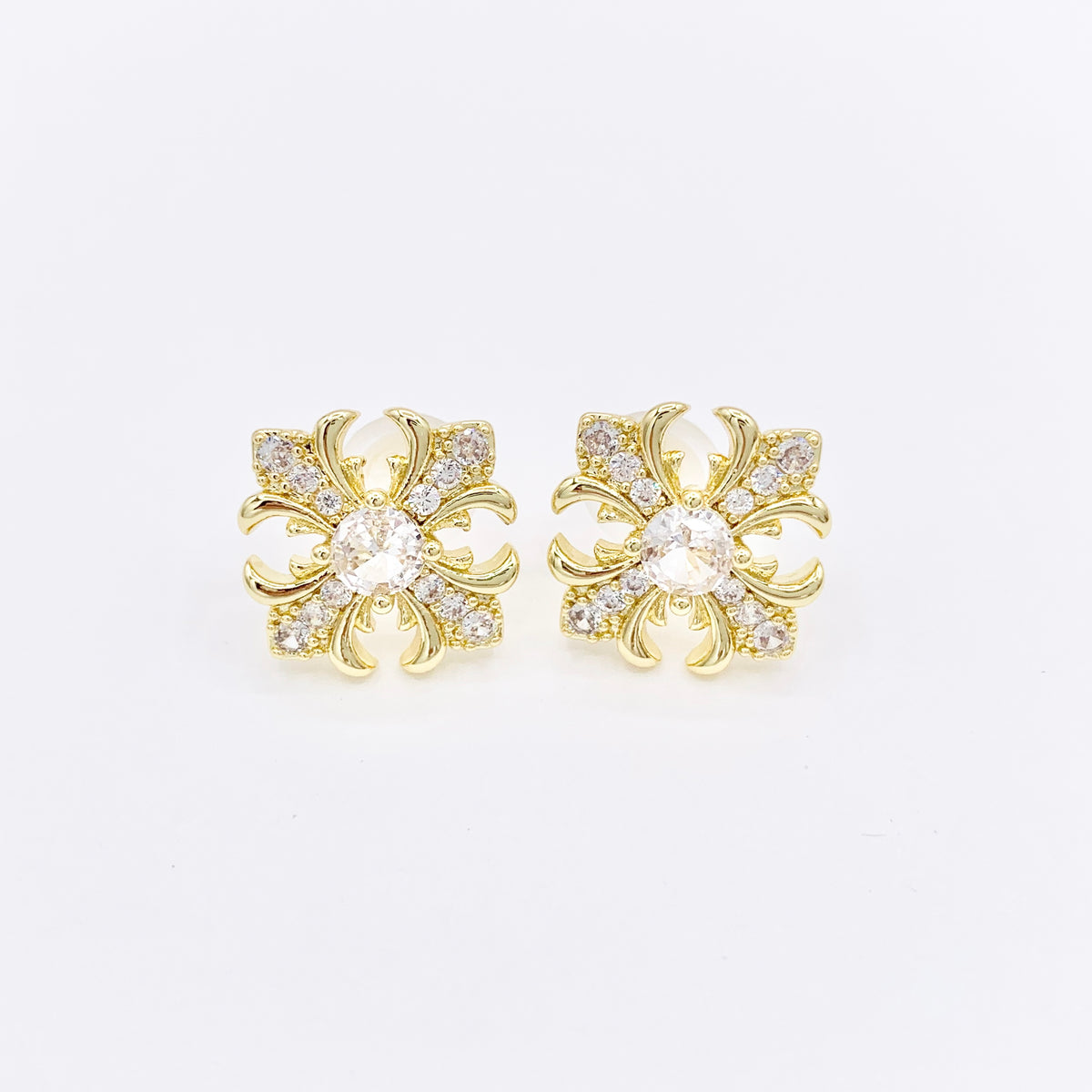 18mm Cross Patonce Studs in 18K Gold Plated Over Copper Earrings 3 PAIRS