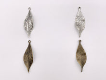 Load image into Gallery viewer, 16x49mm Pewter Carved Wavy Thin Leaf Pendants Bulk Order in Gold, Rosy Gold, Silver, Brass 125g