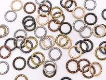 Load image into Gallery viewer, 14mm Pewter Textured Heart Carved Circle Ring Pendants Bulk Order in Gold, Rosy Gold, Silver, Brass, Copper, Gunmetal