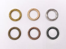 Load image into Gallery viewer, 13mm Pewter Textured Roped Circle Ring Pendants Bulk Order in Gold, Rosy Gold, Silver, Brass, Copper, Gunmetal