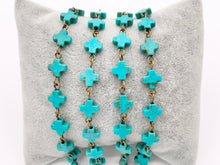 Load image into Gallery viewer, Vintage Turquoise Howlite Cross Rosary Style Beaded Chain With Brass and Silver Wire 1 Spool 8mm 14mm