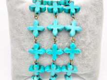 Load image into Gallery viewer, Vintage Turquoise Howlite Cross Rosary Style Beaded Chain With Brass and Silver Wire 1 Spool 8mm 14mm