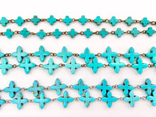 Load image into Gallery viewer, Vintage Turquoise Howlite Cross Rosary Style Beaded Chain With Brass and Silver Wire 1 Spool 8mm 14mm