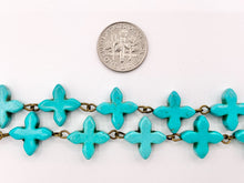 Load image into Gallery viewer, Vintage Turquoise Howlite Cross Rosary Style Beaded Chain With Brass and Silver Wire 1 Spool 8mm 14mm
