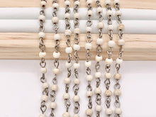 Load image into Gallery viewer, Vintage White Howlite Round Smooth Rosary Style Beaded Chain With Silver Wire 1 Spool 4mm 6mm 8mm 10mm 12mm