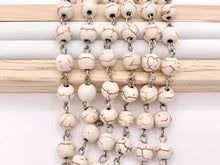 Load image into Gallery viewer, Vintage White Howlite Round Smooth Rosary Style Beaded Chain With Silver Wire 1 Spool 4mm 6mm 8mm 10mm 12mm