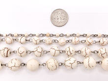Load image into Gallery viewer, Vintage White Howlite Round Smooth Rosary Style Beaded Chain With Silver Wire 1 Spool 4mm 6mm 8mm 10mm 12mm