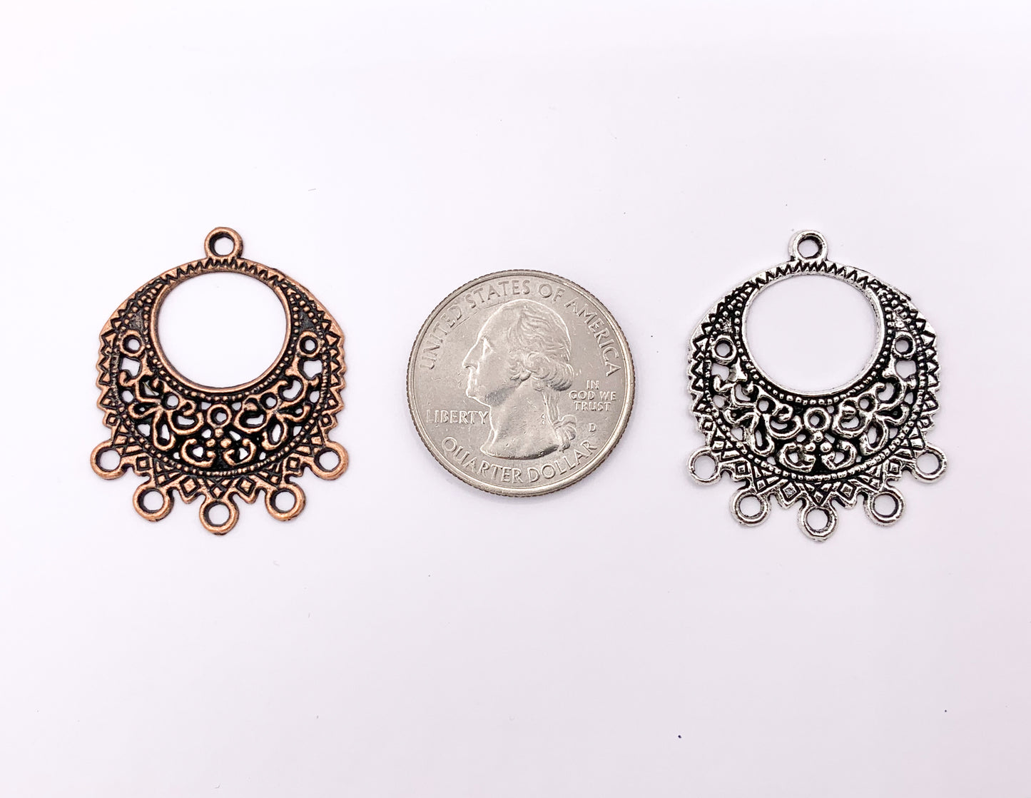 27x32mm Pewter Filigree Circle Connector Pendants Earring Component in Gold, Silver, Brass and Copper Color 125g