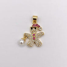 Load image into Gallery viewer, Gingerbread Man Charm with Pearl Holiday Pendant in Real Gold 18K Plated Micro CZ Pave Over Copper 5 PCS