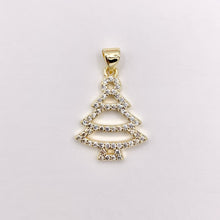 Load image into Gallery viewer, Christmas Tree Charm Holiday Pendant in Real Gold 18K Plated Micro CZ Pave Over Copper 6 PCS