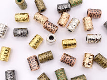 Load image into Gallery viewer, 10x15mm Pewter Hammered Tube Large Hole Barrel Spacer Beads Gold, Rosy Gold, Silver, Bronze, Copper, Gunmetal and Patina
