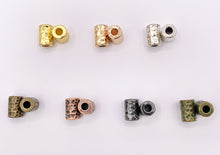 Load image into Gallery viewer, 10x15mm Pewter Hammered Tube Large Hole Barrel Spacer Beads Gold, Rosy Gold, Silver, Bronze, Copper, Gunmetal and Patina