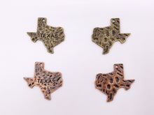 Load image into Gallery viewer, 29x31mm Pewter Texas State Charms in Gold, Matte Gold, Matte Silver, Brass, Copper, Gunmetal and Patina