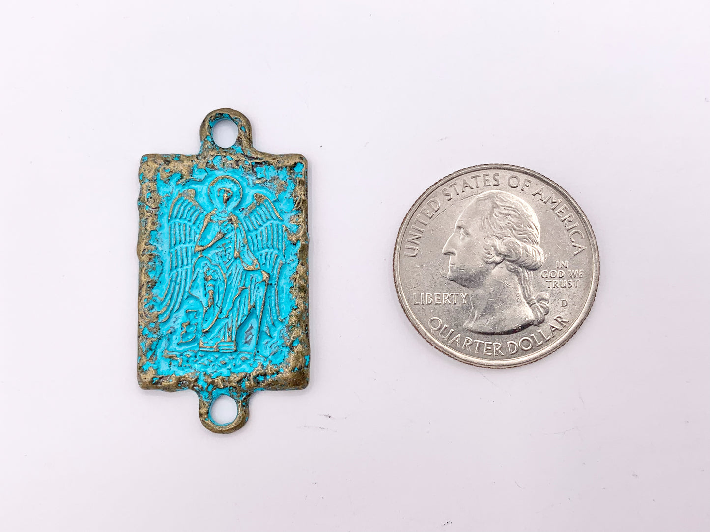 20x28mm Pewter Religious Rectangle Connectors Carved Double Sided Blue Patina Pendant 8 PCS
