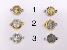 Load image into Gallery viewer, 15mm Pewter St Benedict Connectors 2 Tone Religious Pendants with 2 Loops 25 PCS