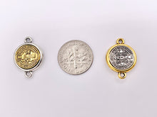 Load image into Gallery viewer, 15mm Pewter St Benedict Connectors 2 Tone Religious Pendants with 2 Loops 25 PCS