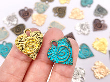 Cargar imagen en el visor de la galería, 17x19mm Pewter Swirl Heart Charms Valentine's Day Heart Pendants in Gold, Rosy Gold, Silver, Bronze, Copper, Gunmetal and Blue Patina Color