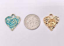 Cargar imagen en el visor de la galería, 17x19mm Pewter Swirl Heart Charms Valentine's Day Heart Pendants in Gold, Rosy Gold, Silver, Bronze, Copper, Gunmetal and Blue Patina Color
