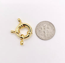 Cargar imagen en el visor de la galería, Large Circle Spring Ring Clasps Designed Spring Clasp in 18K Gold Plated Copper 10 PCS