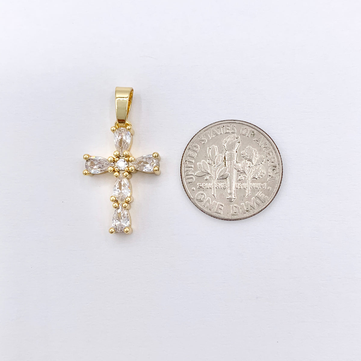Small Cross Religious Charms in Real Gold 18K Plated Micro CZ Pave Over Brass 10 PCS