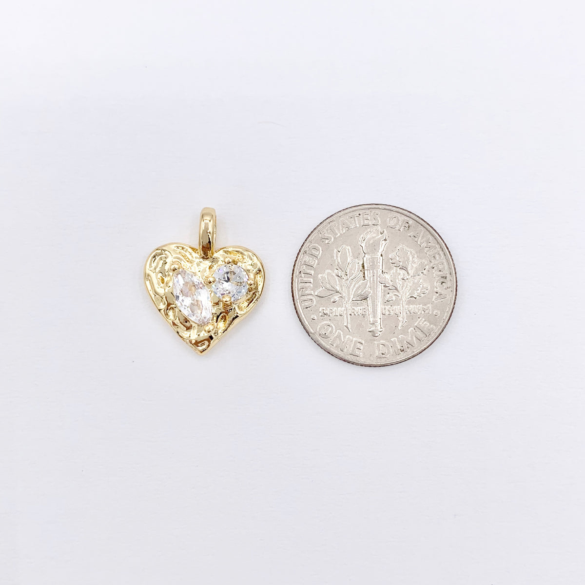 Small Heart Charms Real 18K Gold Plated Micro CZ Pave Heart Pendant Over Brass 10 PCS