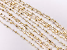 Load image into Gallery viewer, Tiny Dainty White Imitation Pearl With Gold Beads Chain in Real Gold 18K Plated Copper By Spool For Jewelry Making/Designs
