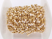Load image into Gallery viewer, Tiny Dainty White Imitation Pearl With Gold Beads Chain in Real Gold 18K Plated Copper By Spool For Jewelry Making/Designs