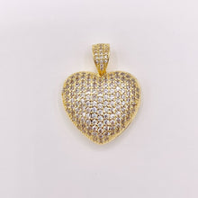 Load image into Gallery viewer, Large Puffy Hearts Pendant CZ Pave Charms Real 18K Gold Plated Copper 3 PCS