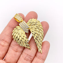 Load image into Gallery viewer, Large Angel's Wing Pendant Religious Charms CZ Pave in 18K Gold plated over Copper 3 PCS