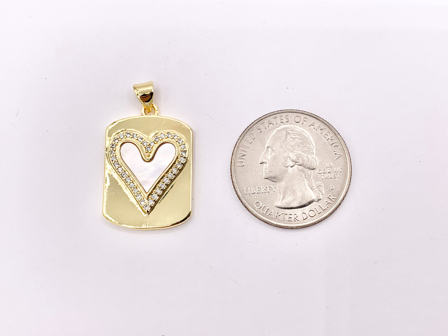 Mother of Pearl Heart Pendant CZ Pave Valentine's Day Tag Charm in Real Gold 18K Plated Over Brass 4 PCS