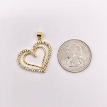 Load image into Gallery viewer, Hollow Rhinestone Heart Charm Center Cut Out Pendants in CZ Pave 18K Gold Plated Copper 6 PCS