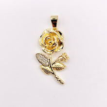 Cargar imagen en el visor de la galería, 1.5" Rose Pendant Real Gold 18K Plated Micro CZ Flower Pave Charm Over Brass 5 PCS