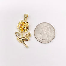 Cargar imagen en el visor de la galería, 1.5" Rose Pendant Real Gold 18K Plated Micro CZ Flower Pave Charm Over Brass 5 PCS
