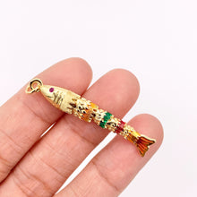 Load image into Gallery viewer, 1.5" Long Dangle Colorful Fish Charms in 18K Gold Plated Copper with Enamel Color Plating 5 PCS
