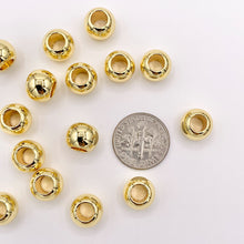 Cargar imagen en el visor de la galería, 7.5x9.5mm Large Hole Round Spacer Beads in Real 18K Gold Plated Over Brass | Space Gold Beads For Jewelry Making/Designs 20 PCS