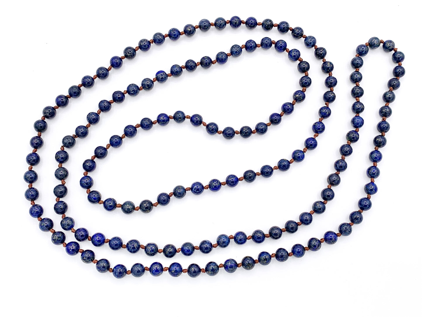 Collar anudado de piedras preciosas hecho a mano de 60" - ónix negro, lapislázuli, jaspe de hoja de plata, ágata de encaje blanco, Aqua Terra y collar con cuentas de magnesita