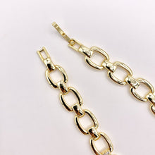 Load image into Gallery viewer, 6.5" Delicate 18K Gold Plated Fancy Square Link Rhinestone Chain Bracelet 2PCS