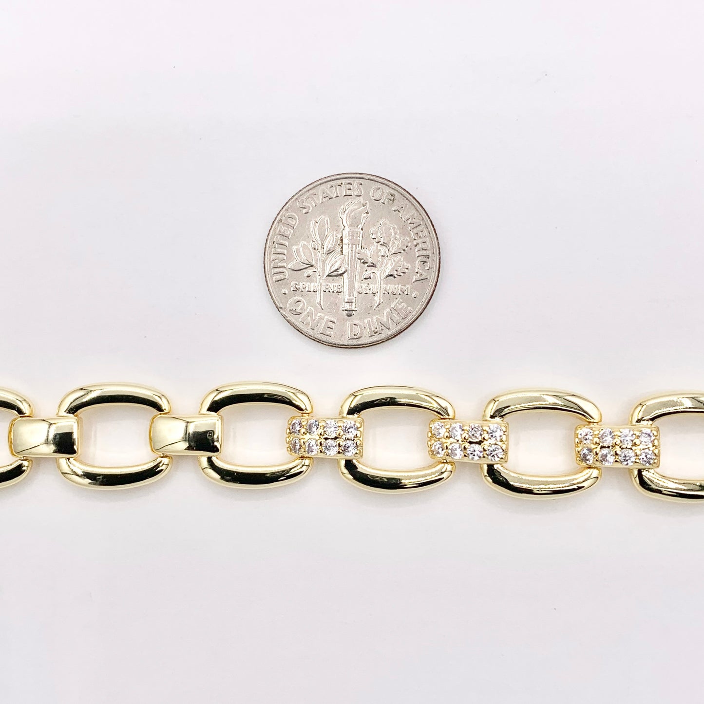 6.5" Delicate 18K Gold Plated Fancy Square Link Rhinestone Chain Bracelet 2PCS