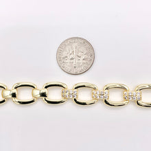 Load image into Gallery viewer, 6.5" Delicate 18K Gold Plated Fancy Square Link Rhinestone Chain Bracelet 2PCS