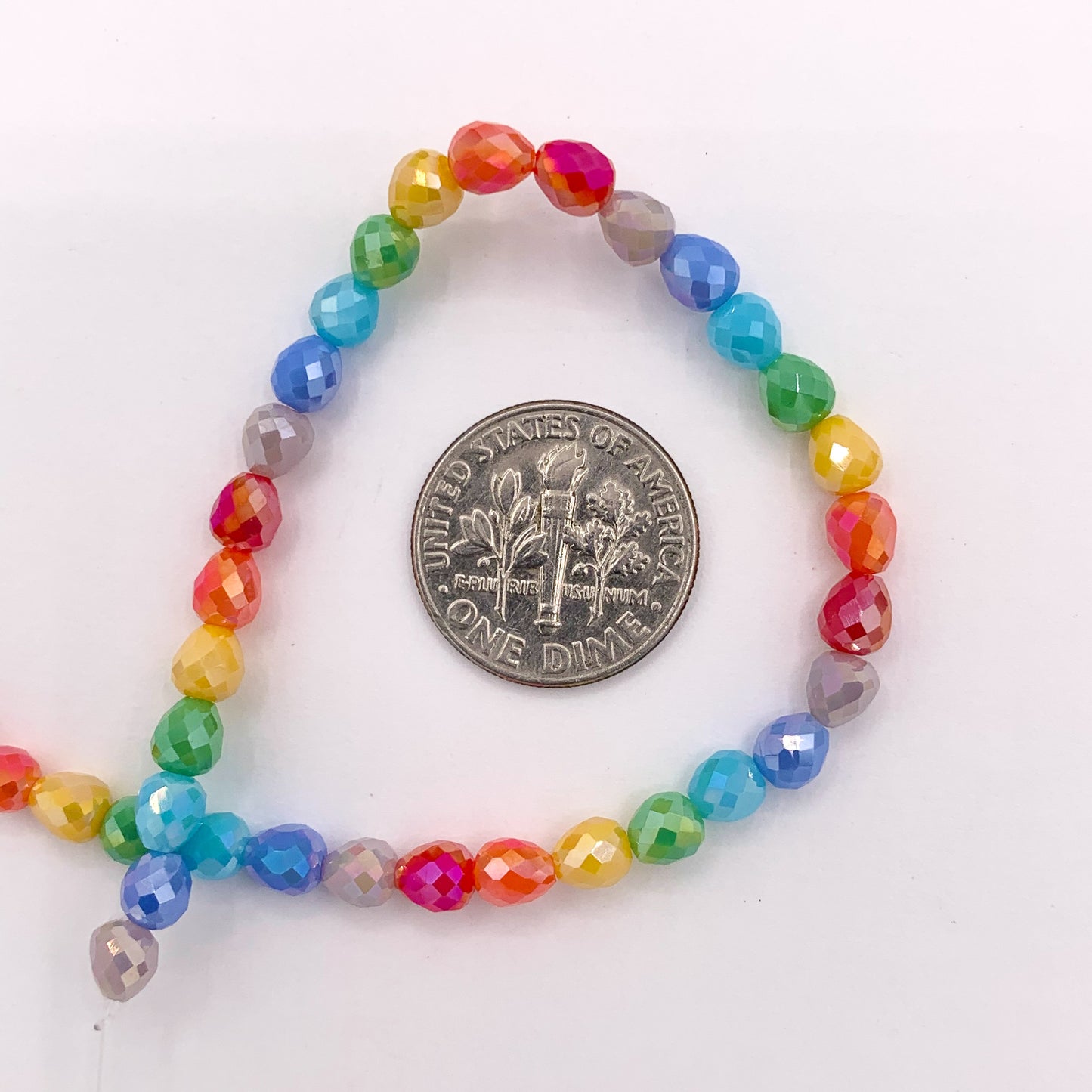 4mm High Quality Rainbow Multicolor Teardrop/Pear Shape Faceted Shiny Crystal Beads 1 Strand 10"