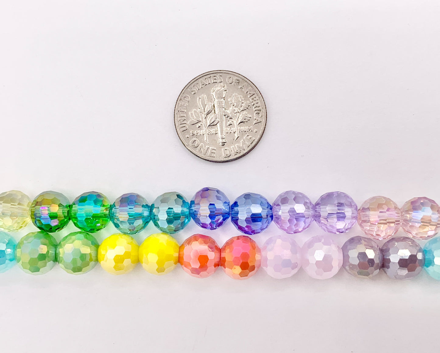 7-8mm High Quality Rainbow Multicolor Crystal Round Faceted Shiny Crystal Beads 1 Strand 10"