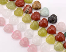 Load image into Gallery viewer, 20mm Puffy Heart Shape Natural Quartz/ Rose Quartz/ Red Jasper/ Lemon Jade/ Mix Stone Beads Valentine's Day Beads 14" Price 1 Strand