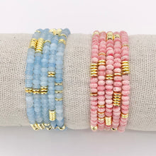 Cargar imagen en el visor de la galería, 4mm Dyed Jade Beaded Dainty Light Pink & Blue Rondelle Jade with Gold Plated Hematite Saucer Spacers Bracelets 6.5" Price For 1PC