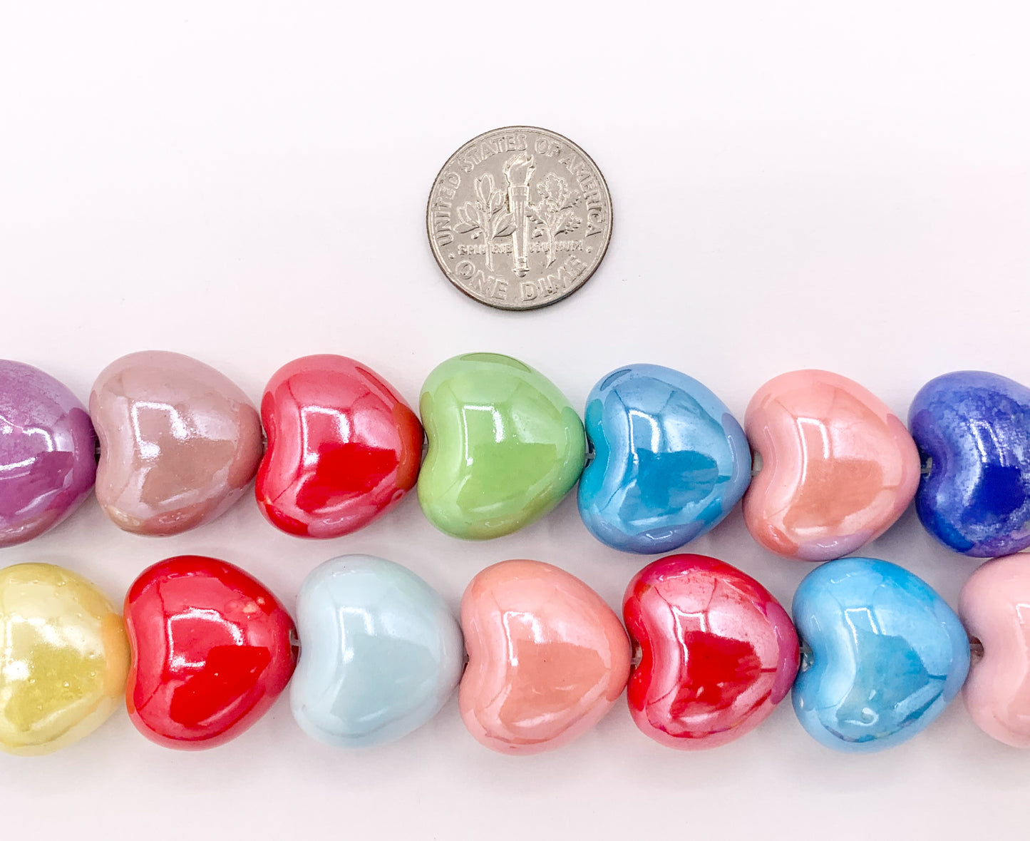 Puffy Heart Shape Ceramic Porcelain Shiny Glossy Beads For Jewelry Making 12-13" Price For 1 Strand