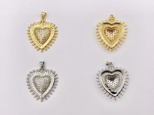 Load image into Gallery viewer, Large Puffy Heart Burst Pendant One Sided Rhinestone CZ Pave Designed in 18K Gold or Silver Plated Copper 5 PCS