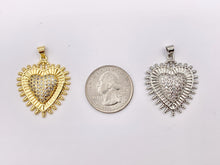 Load image into Gallery viewer, Large Puffy Heart Burst Pendant One Sided Rhinestone CZ Pave Designed in 18K Gold or Silver Plated Copper 5 PCS