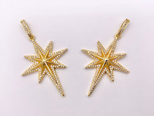 Cargar imagen en el visor de la galería, Large North Star CZ Pave Pendant in Real Gold 18K Plated Micro CZ Over Brass 4 PCS