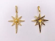 Cargar imagen en el visor de la galería, Large North Star CZ Pave Pendant in Real Gold 18K Plated Micro CZ Over Brass 4 PCS