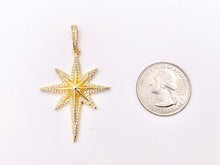 Cargar imagen en el visor de la galería, Large North Star CZ Pave Pendant in Real Gold 18K Plated Micro CZ Over Brass 4 PCS